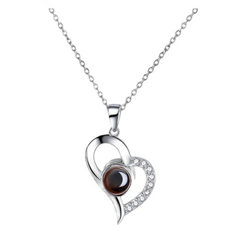 925 Sterling Silver Inlaid Gemstone Heart Shape Necklace