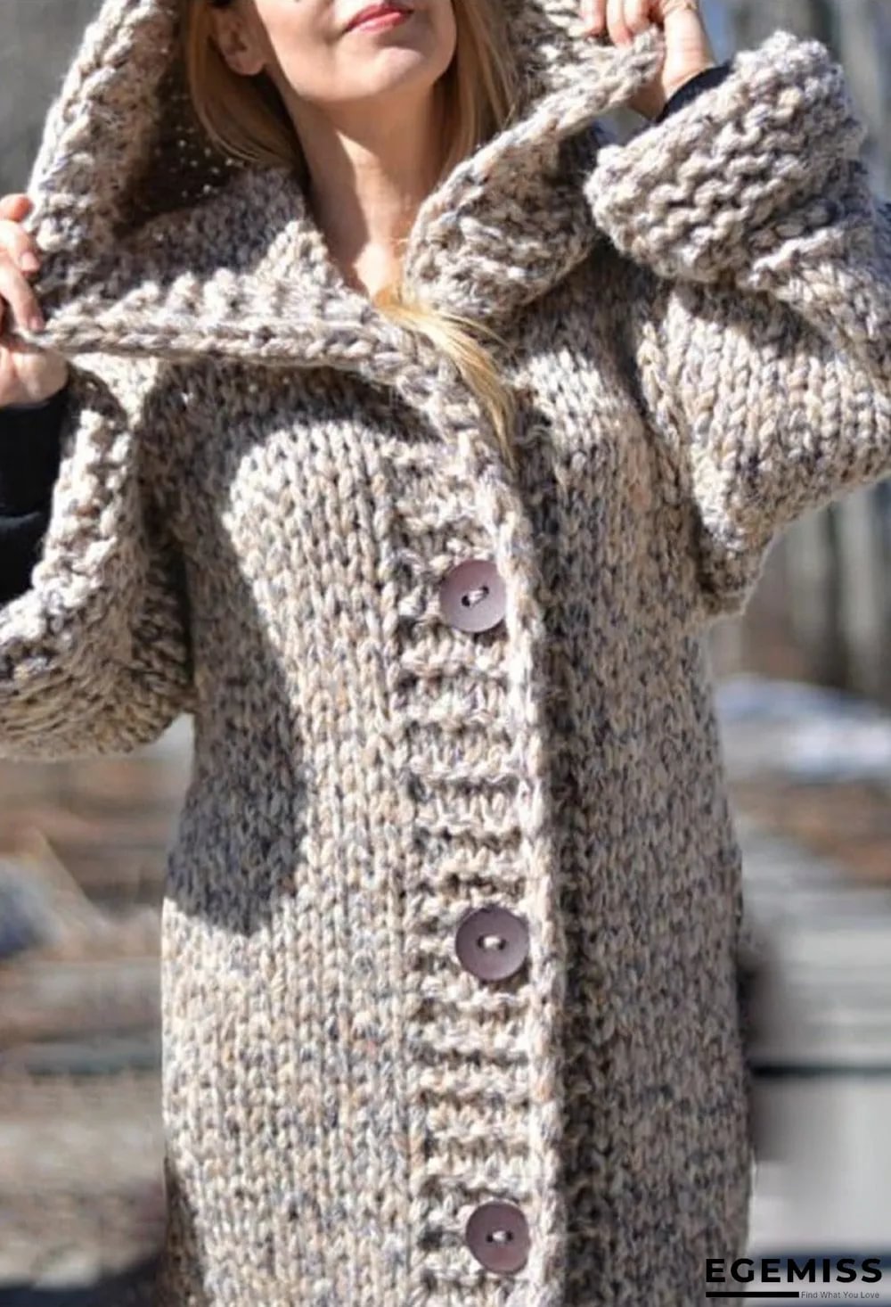 Chunky Knit Long Hooded Cardigan | EGEMISS