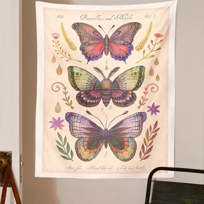 Butterfly Reference Chart Tapestry Wall Hanging Colorful Vintage Butterfly Boho Home Wall Decoration For Bedroom Living Room