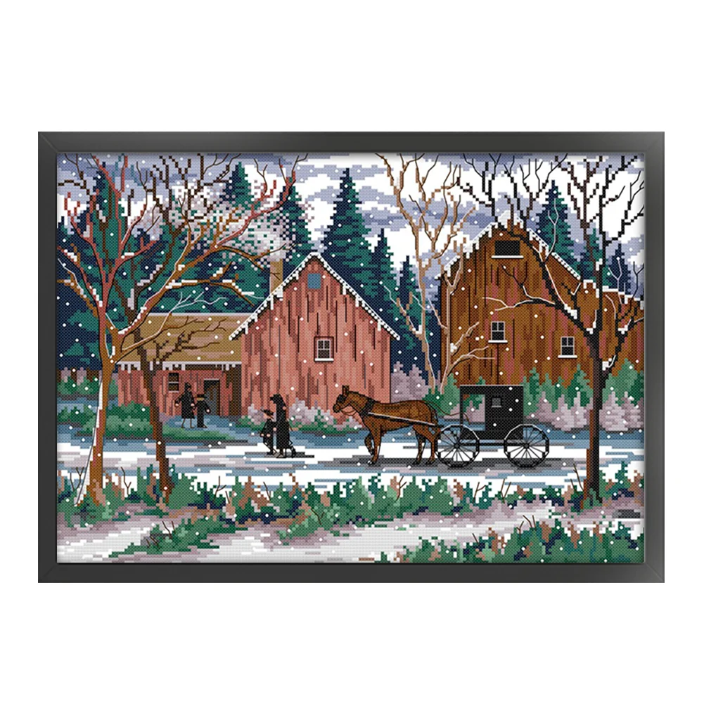 DIY Stamped Cross Stitch 14CT Full Embroidery 42*32cm - Snowy Days