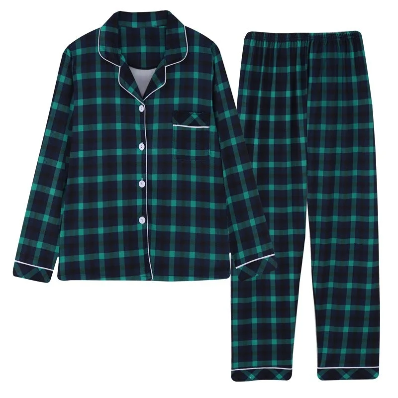 Spring and Autumn Long Sleeve Pajamas Plaid Shirt Homewear