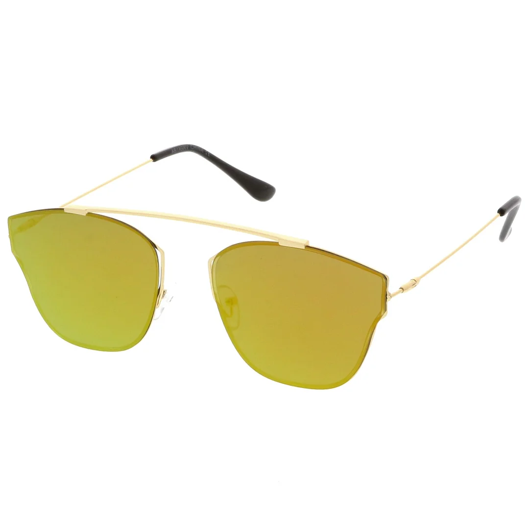 Modern Ultra Slim Metal Curved Crossbar Colored Mirror Flat Lens Pantos glasses 57mm