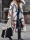 Simple Letter Print Lapel Collar Buttoned Loose Long Sleeve Long Woolen Outerwear