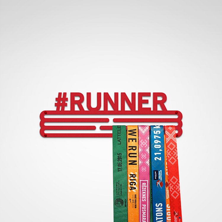 #RUNNER Medal Hanger Display – Powder coated (matte red) – Medium / 300mm / 30 Medals