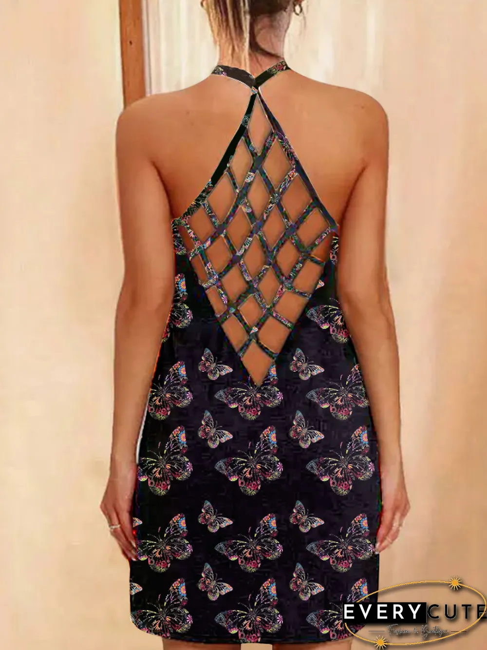New Printed Sexy Hollow Neck Slim Dress Women In Summer