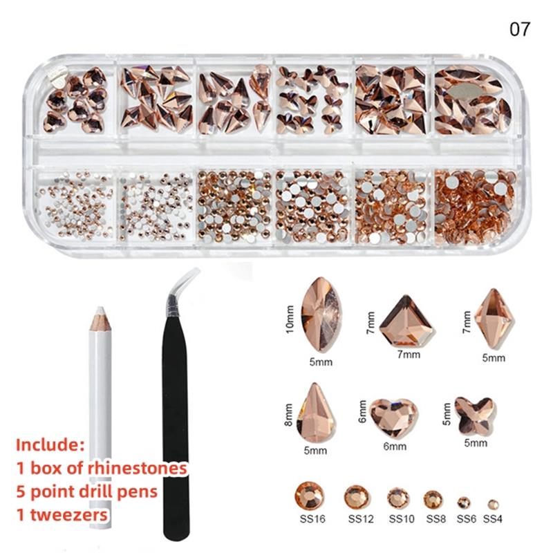 Multi-Size Nail Rhinestones Kit 3D Crystal AB DIY Nail Art Decors Diamond Gems Glitter Manicure Point Drill Pen Tweezers Tools #
