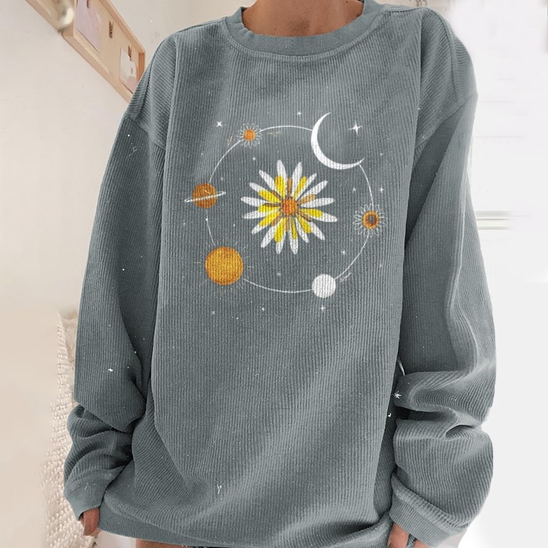   Floral Moon Universe Planet Print Sweatshirt - Neojana