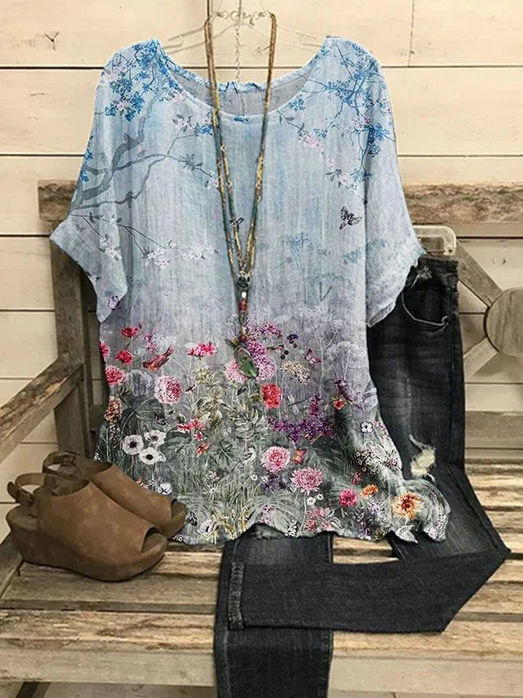 Women's Flower Meadow Art Casual Top