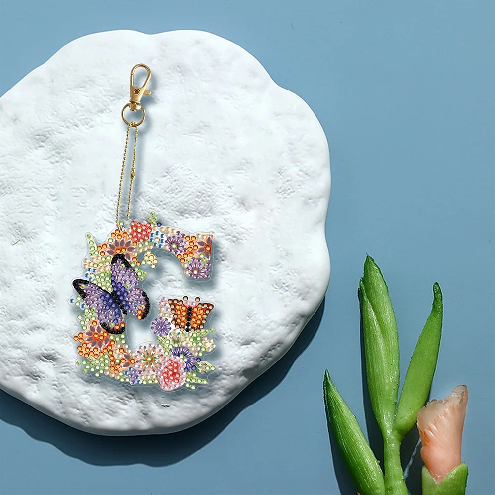 DIY G Diamond Art Key Rings Lettter Keychain Supplies Gift for Kids(Double Sided)
