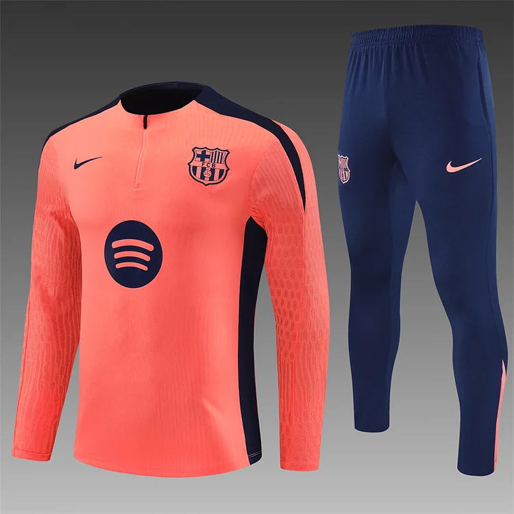 2024-25 Barcelona orange and pink half-zip training jersey