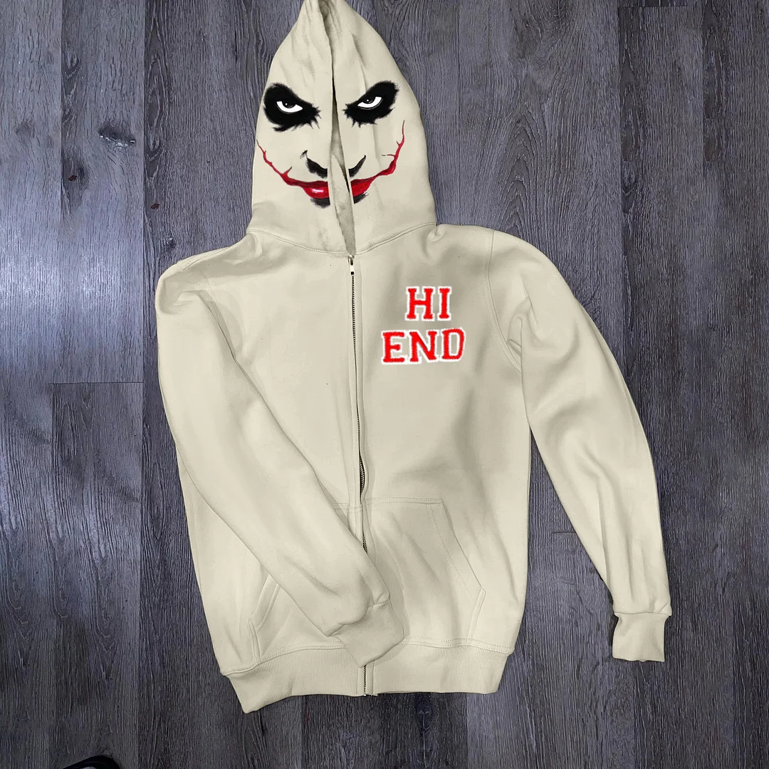 Clown Smiley Personality Letter Print Loose Long Sleeve Cardigan Hoodie