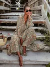 Loose And Plunging Floral Printed Long Sleeves Maxi Dresses