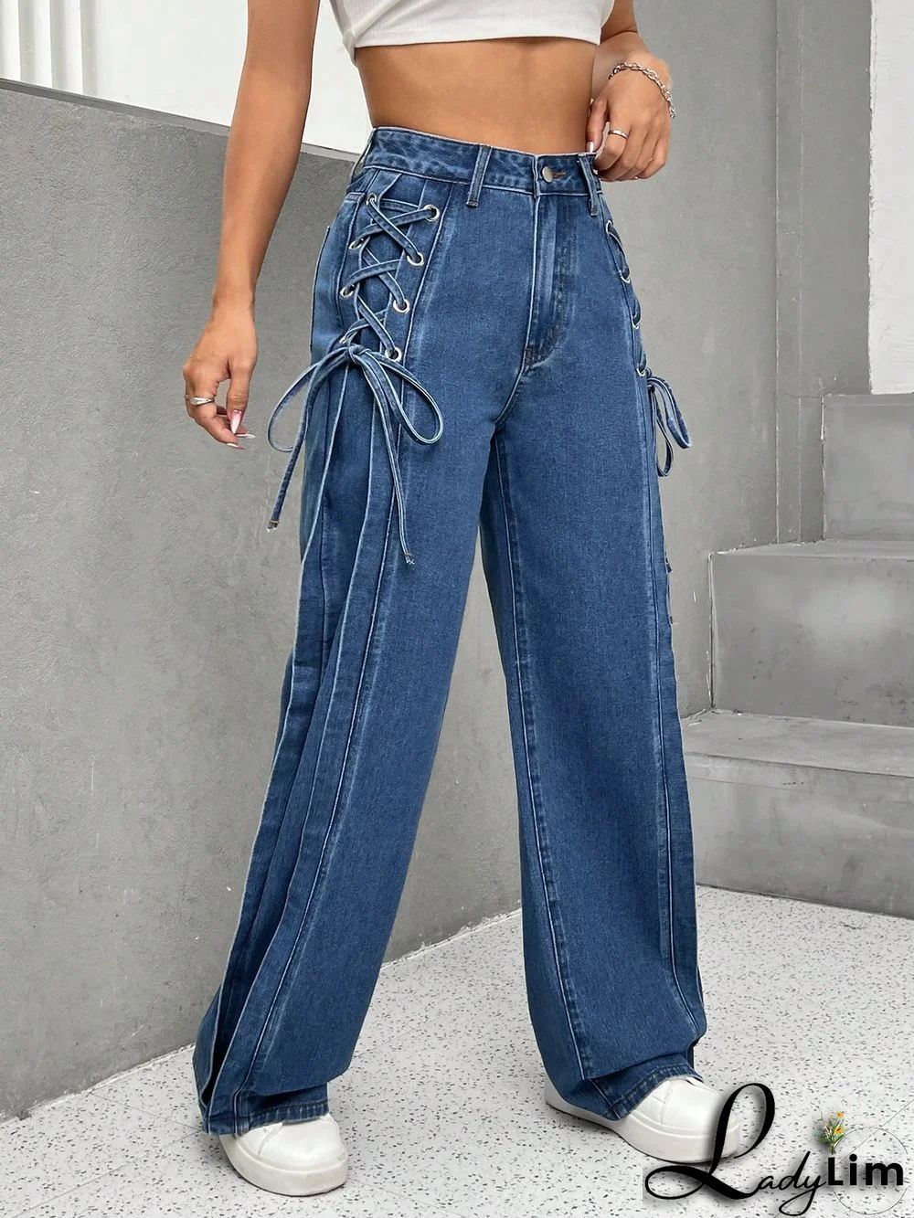 High Waist Lace Up Side Jeans