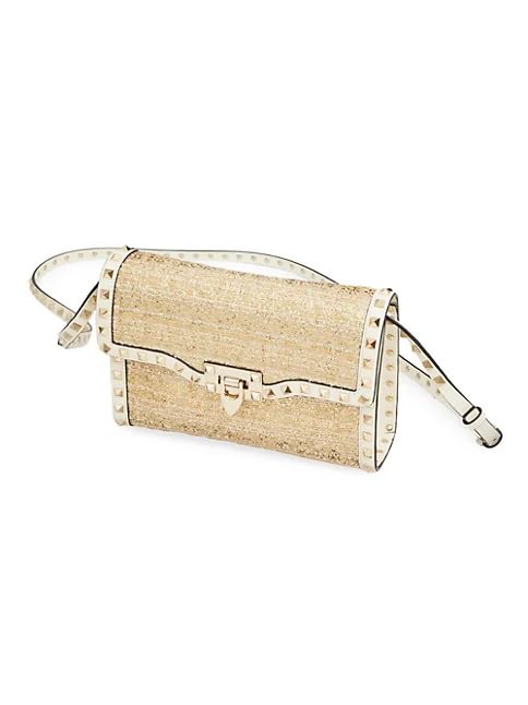 Valentino Garavani Small Rockstud Shoulder Bag in Boucl&eacute; Raffia