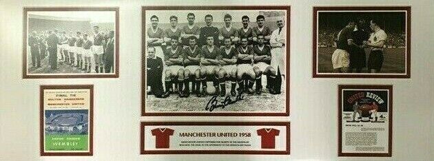 BOBBY CHARLTON SIGNED MANCHESTER UNITED 30x12 Photo Poster painting 1958 FA CUP BUSBY BABES