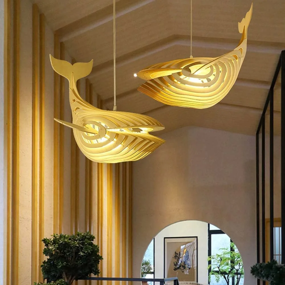 Wood Whale Chandelier Pendant Light Lampshade For Living Room