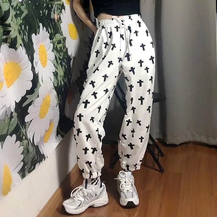 GOTH CROSS PRINTED HIGH WAIST JOGGER