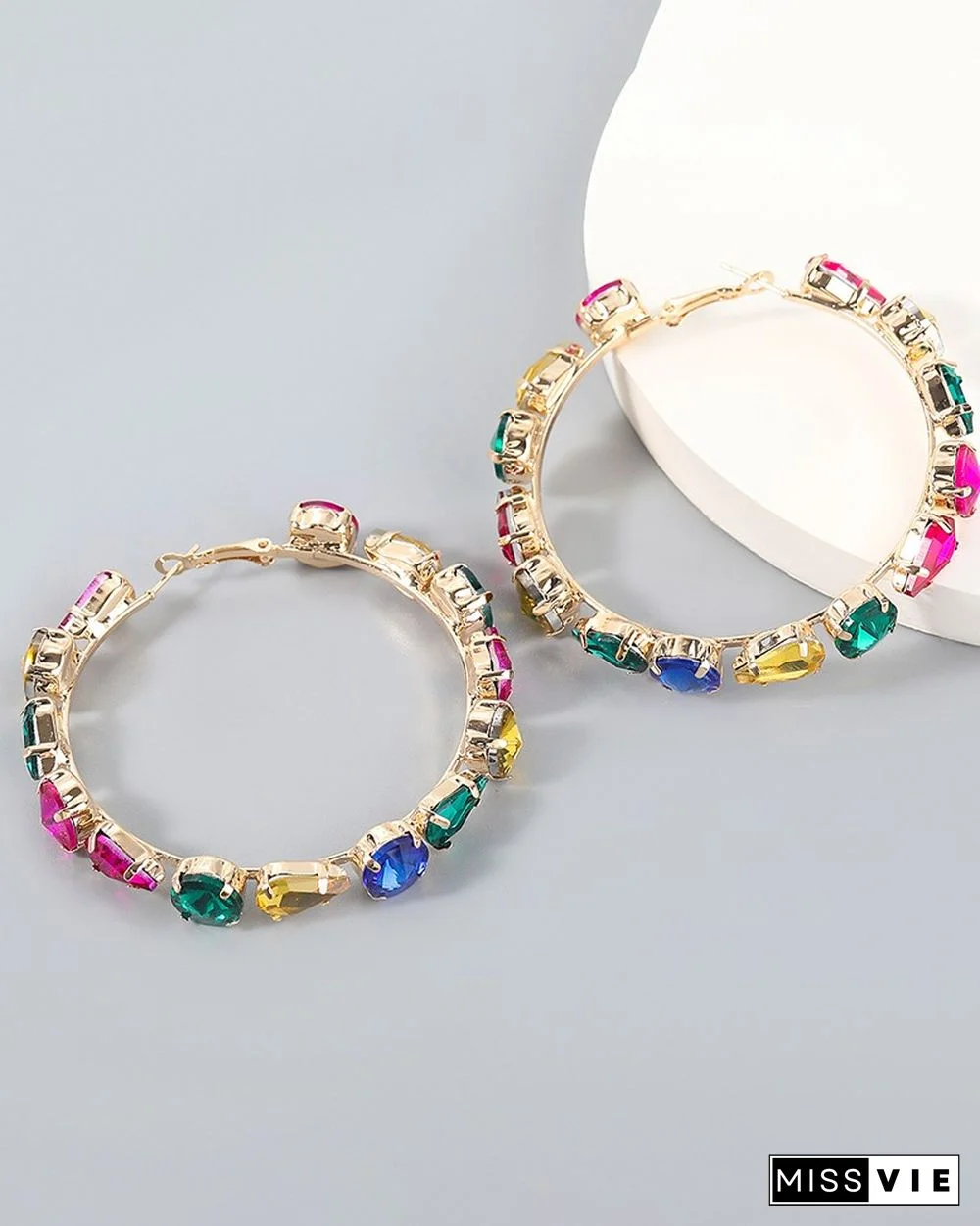1Pair Waterdrop & Round Shaped Rhinestone Hoop Earrings