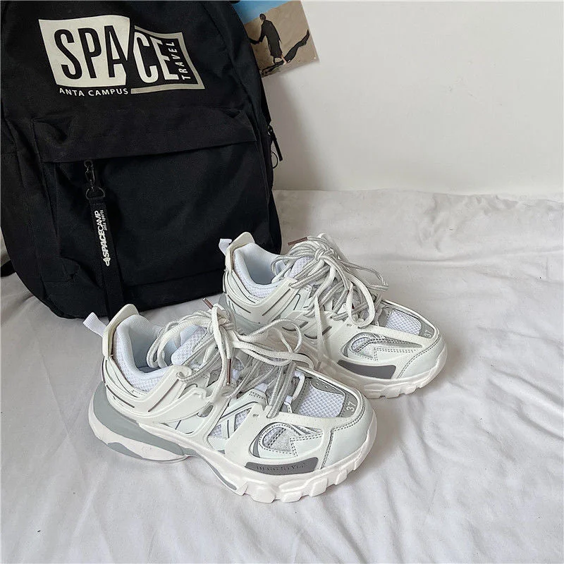 Female Male Dad Shoes 2021 Adult Platform Trainers Stylish Casual Chunky Sneakers For Women Men White Sport Thick Sole Footwear