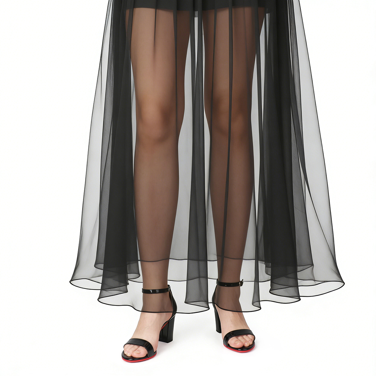 90mm Women's Chunky Heel Sandals Red Bottom High Heels Open Toe Ankle Strap Shoes-MERUMOTE