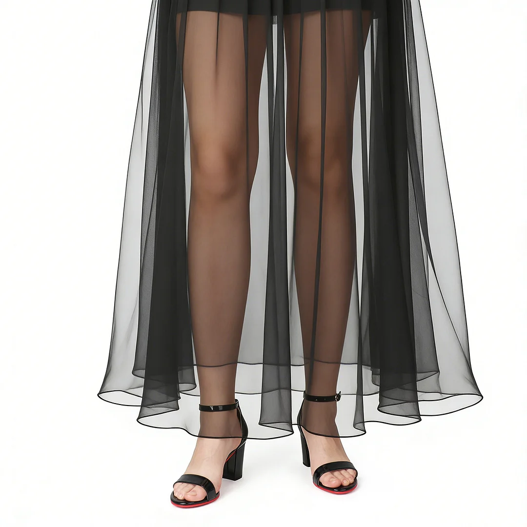 90mm Women's Chunky Heel Sandals Red Bottom High Heels Open Toe Ankle Strap Shoes-MERUMOTE