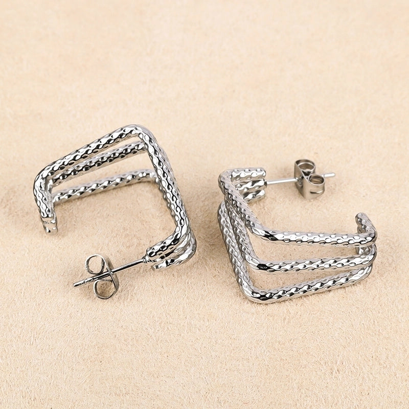 1 Pair Minimalist Geometric Polishing Hollow Out 201 Stainless Steel 18K Gold Plated Ear Studs