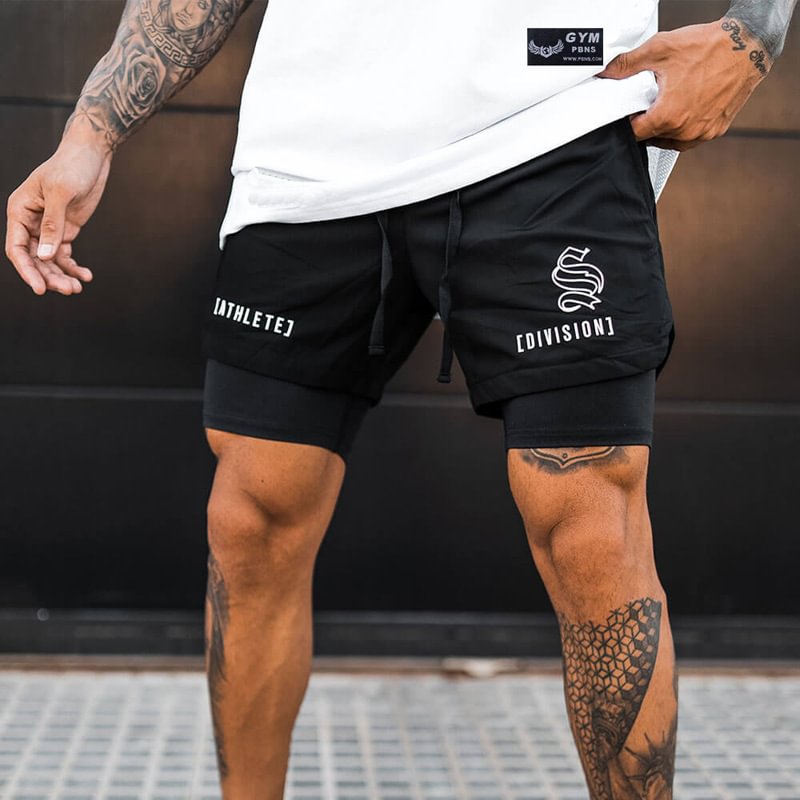 Men's Breathable Workout Double-deck Quick Dry Gym Fitness Shorts-VESSFUL