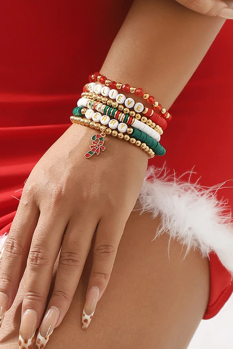 Christmas Tree Wreath Candy Cane Santa Claus Boots Letter Beaded Bracelets 2024 - Xpluswear