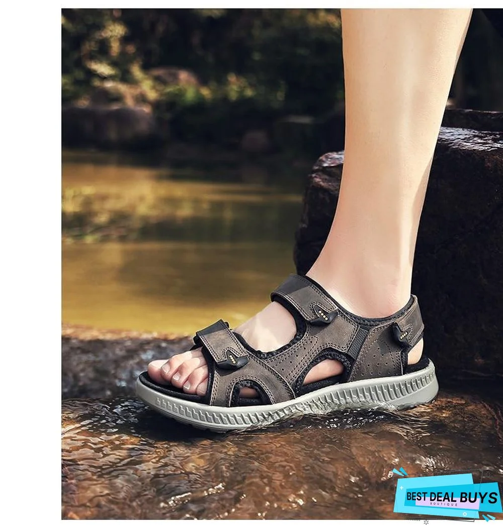 Men's Genuine Leather Beach Sandals Summer Gladiator Outdoor Shoes