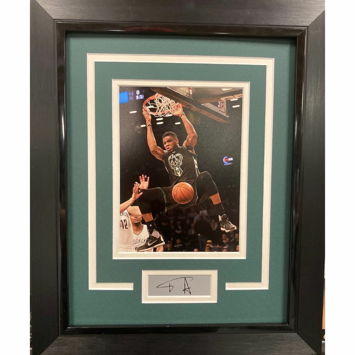 Framed Giannis Antetokounmpo Facsimile Laser Engraved Auto Milwaukee Bucks Photo Poster painting