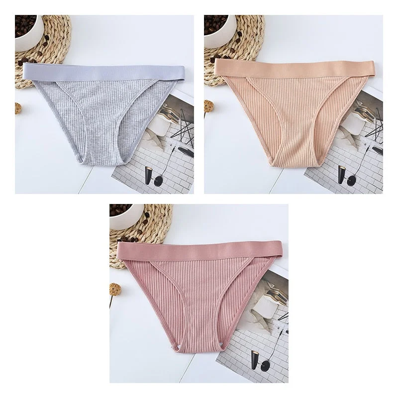 3pcs Cotton Panties Underwear For Women Sports Striped Briefs For Ladies Female Lingerie Woman Intimates Cotton Panties BANNIROU