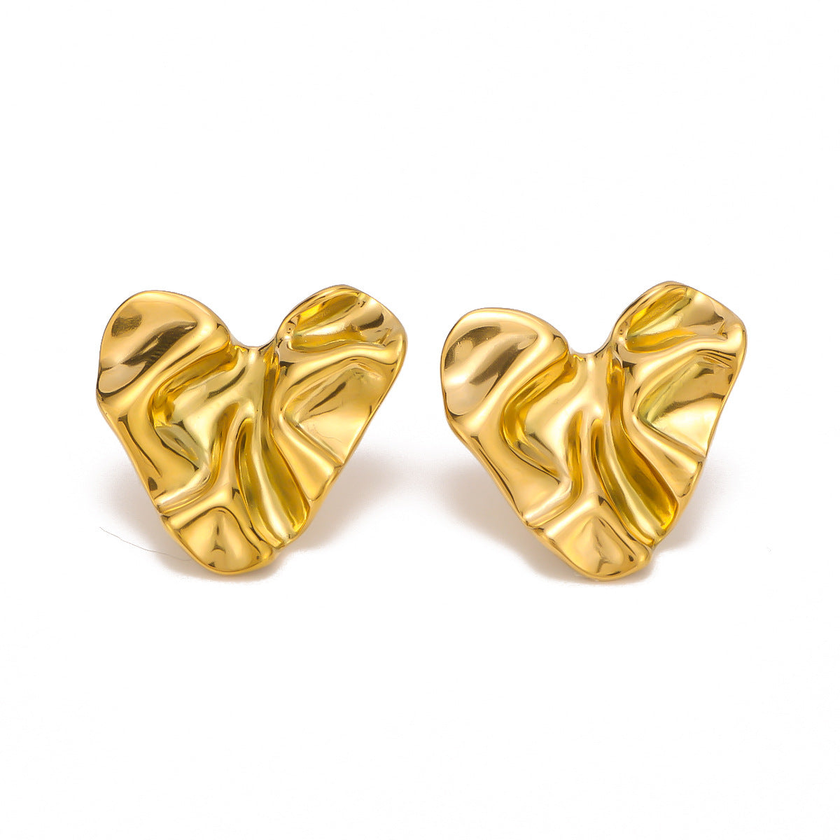 IG Style Heart Pleated Heart Stainless Steel Electroplating Earrings