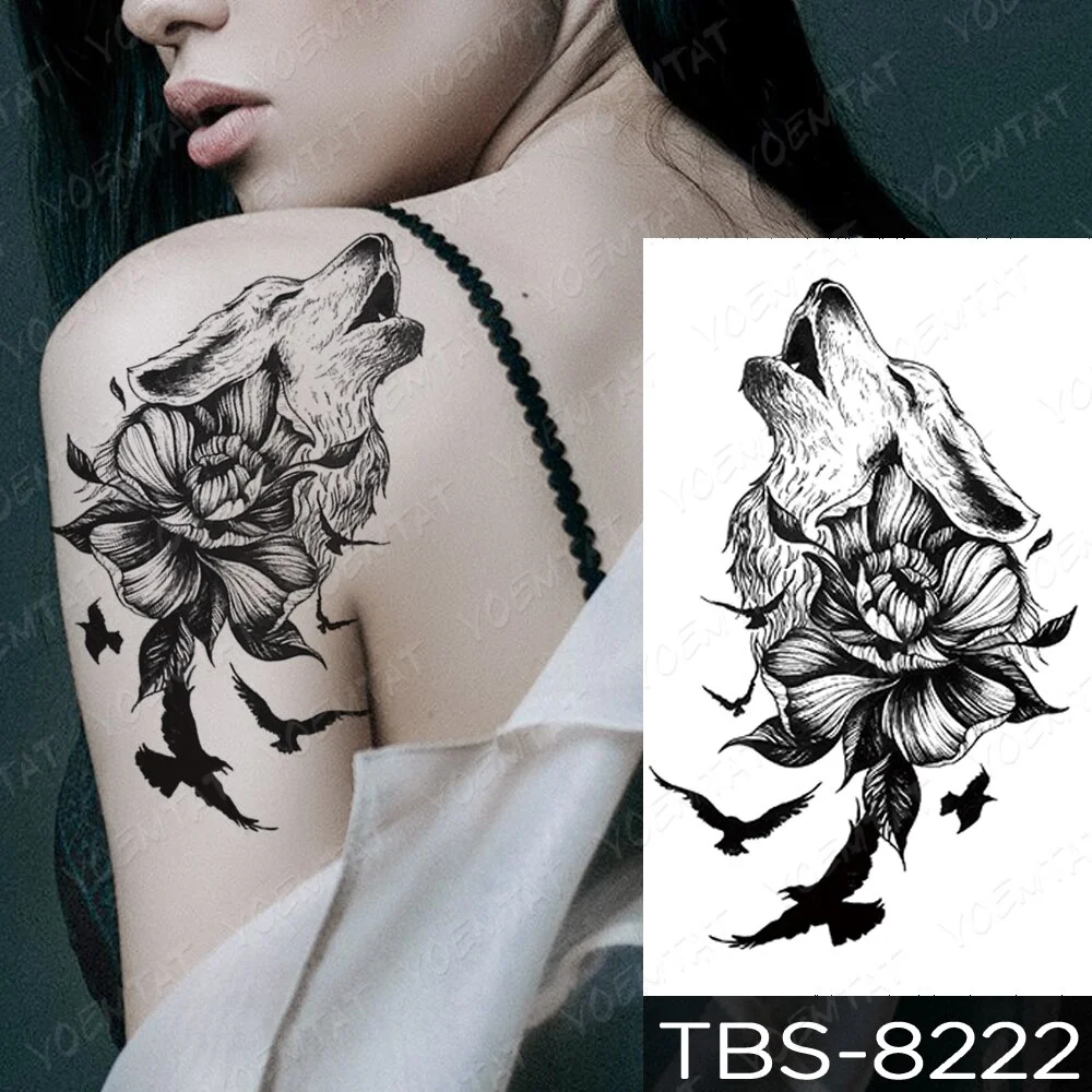 Sdrawing Temporary Tattoo Sticker Yin Yang Dragon Feather Wings Flash Tattoos Wolf Totem Body Art Arm Fake Tatoo Men