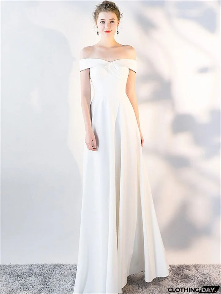 Elegant Sexy Off Shoulder Design Solid Color Full Length Evening Dresses