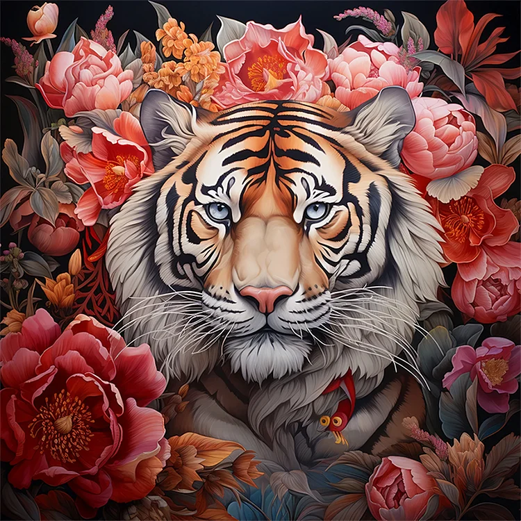 Tiger Among Flowers 50*50CM (Canvas) Full Round Drill Diamond Painting gbfke