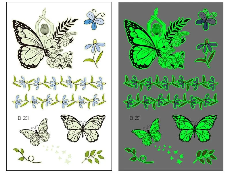 Night Luminous Tattoo Butterfly Starry Star Universe for Kids Fake Tattoo Glowing In Dark Waterproof Temporary Tattoo Stickers