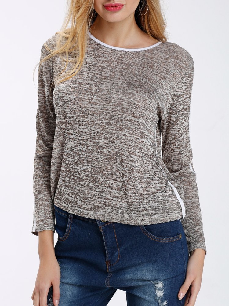 Casual Loose Patchwork O neck Long Sleeve Women T shirt P1082583