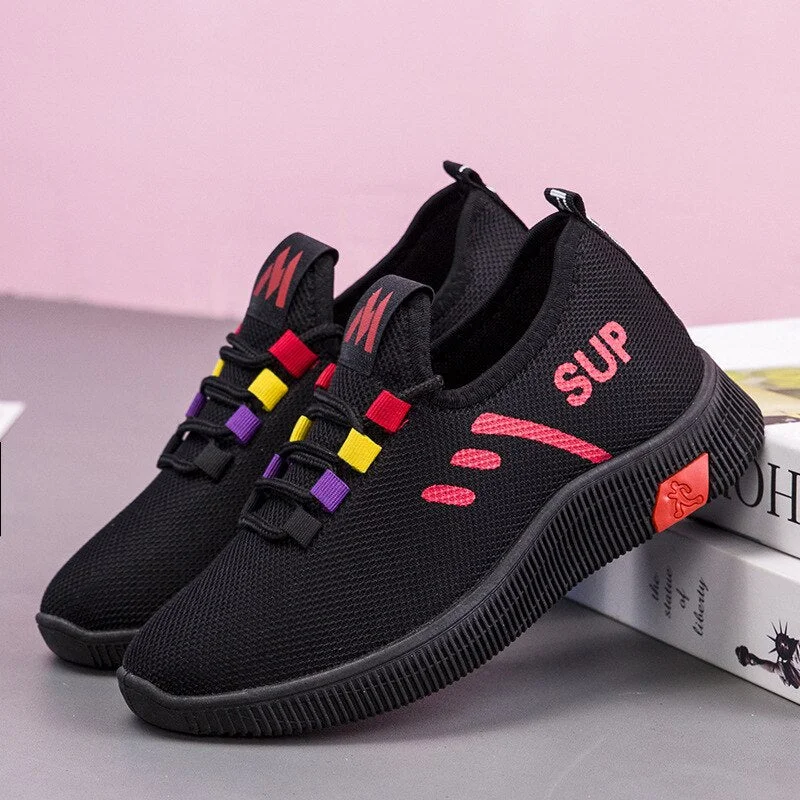 Women Breathable Platform Sneakers Fashion 2021 Spring New Lace-up Casual Shoes Women Vulcanized Shoes Black Shoes for Women