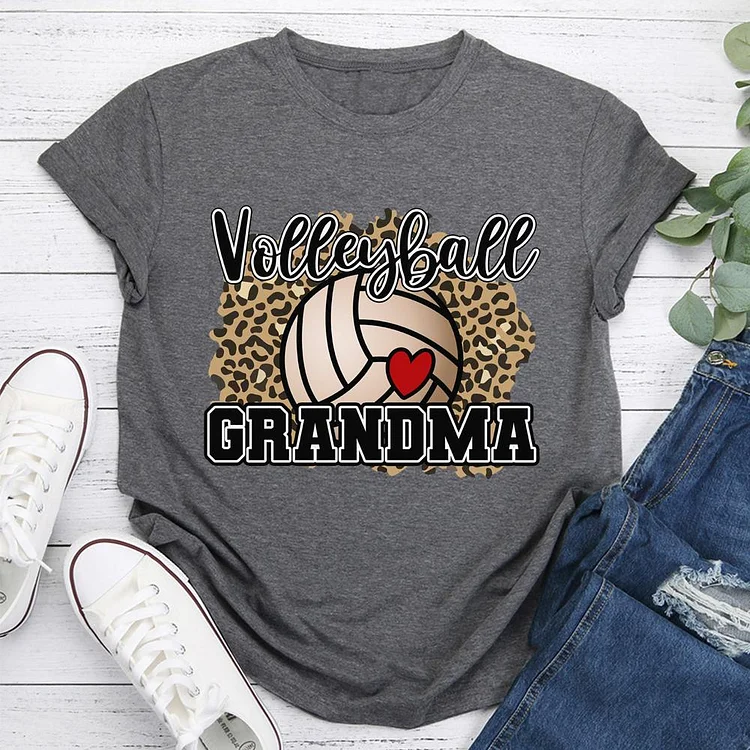 Volleyball Grandma Round Neck T-shirt-Annaletters