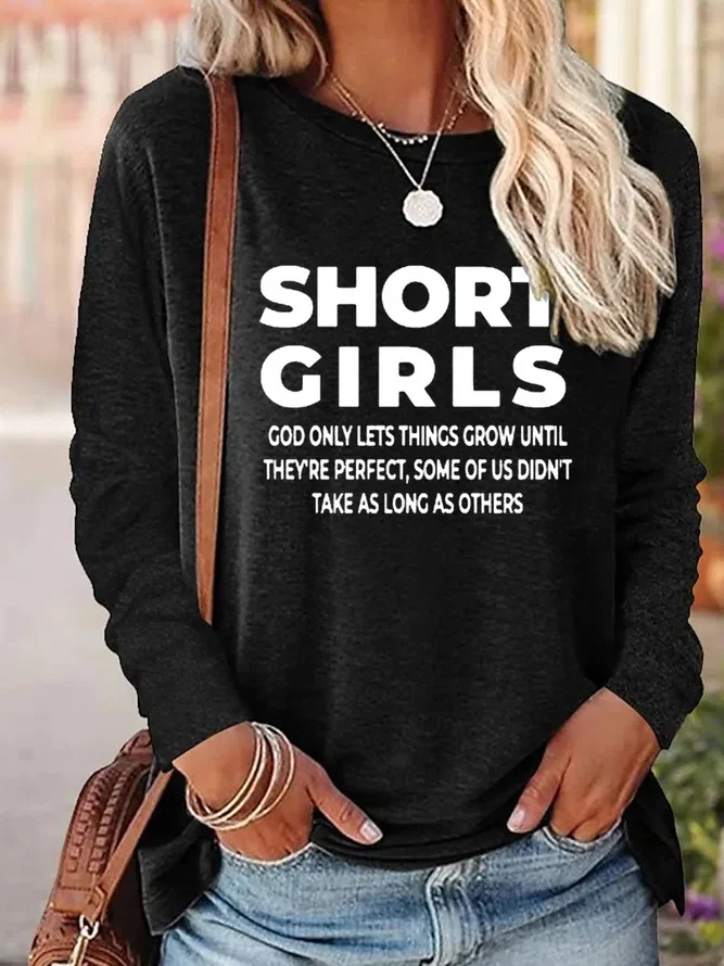 Women's Short Girls Funny Graphic Print Casual Text Letters Cotton-blend Long Sleeve Top