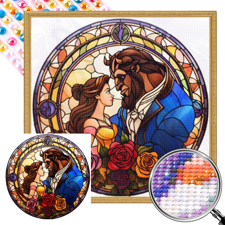Beauty And The Beast Glass Painting 40*40CM (Canvas) AB Round Drill Diamond Painting gbfke