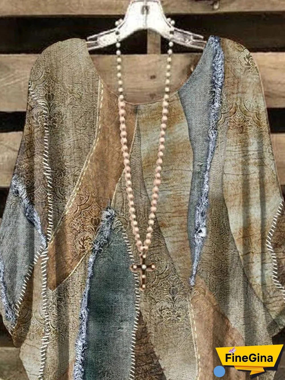 Women's 3/4 Sleeve Scoop Neck Colorblock Stitching Loose Tops