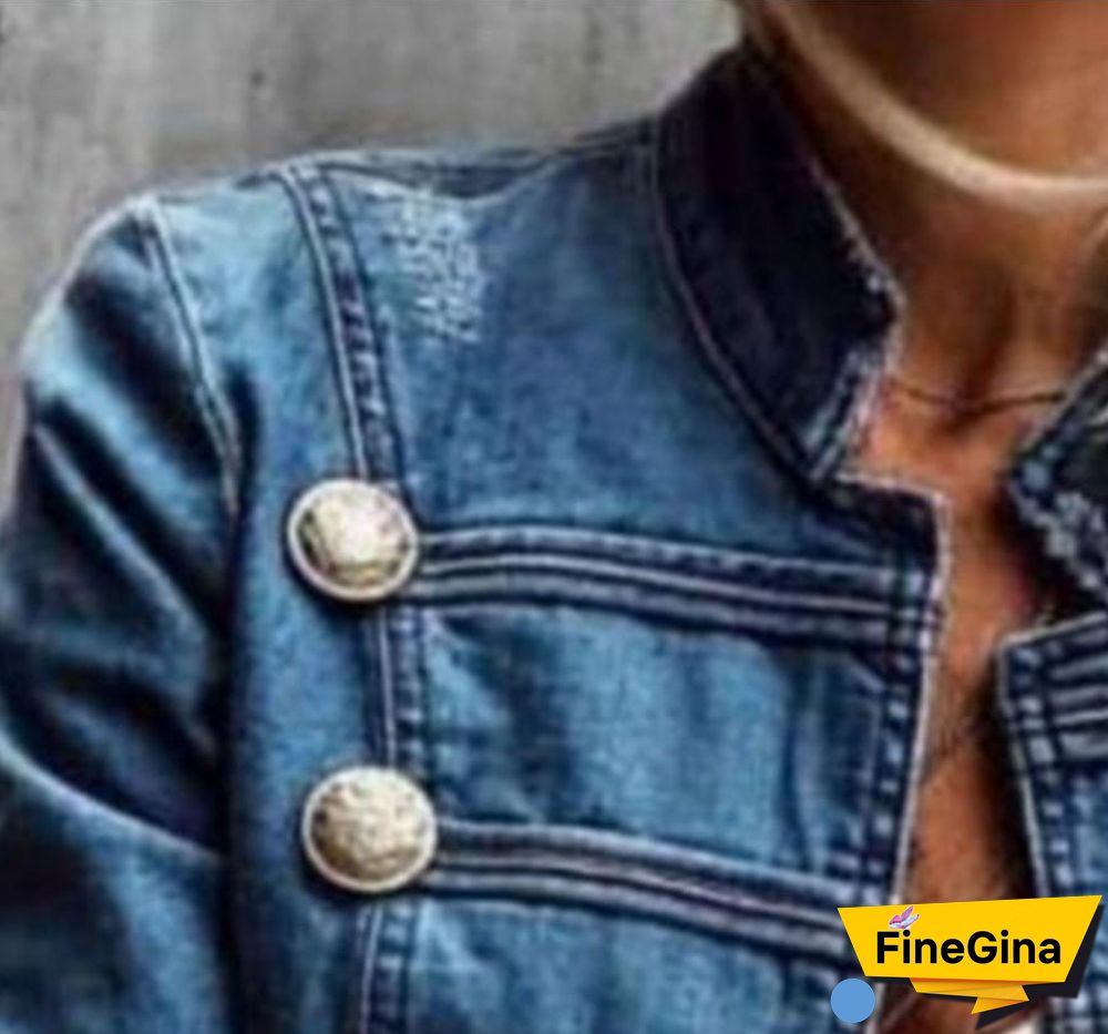 Women Slim Double-Breasted Denim Jacket