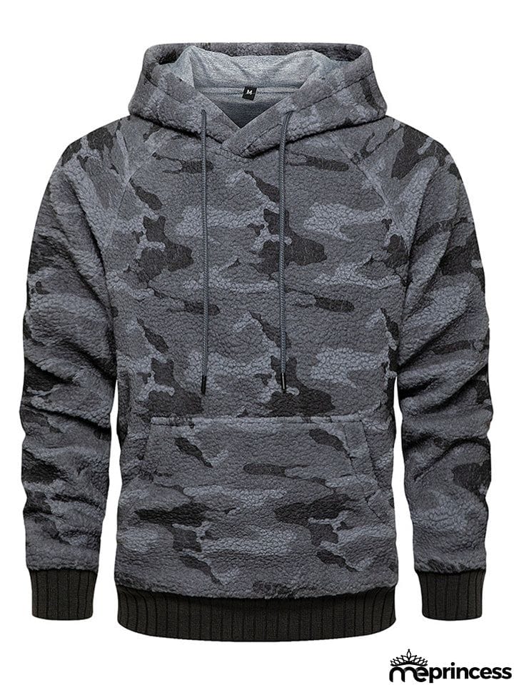 Men's Casual Hooded Camouflage Print Loose Winter Sweatshirt