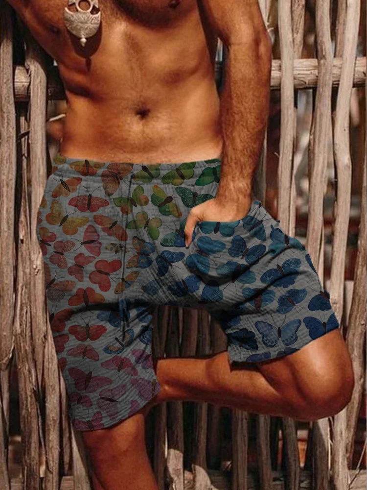 Men's casual elastic elastic waist straight tube cotton linen shorts