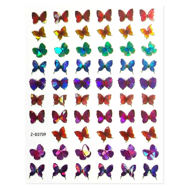 1 Sheet Valentine's Day 3D Nail Art Sticker Butterfly Colorful Nail Decals Fairy Tales Transfer Sliders Nail Decorations DIY