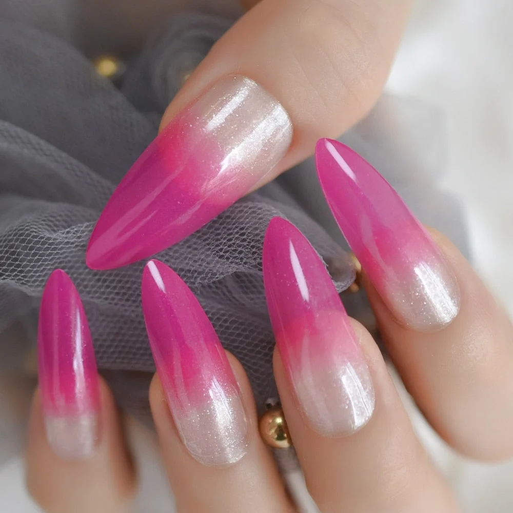 White French Tips Fake Nails Extra Long Stiletto False Nails Natural Painted Long Party Designed Nails 24 Count-Nail Inspo