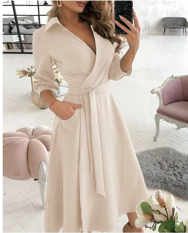 Spring/summer Fashion Long-sleeved V-neck Print Hip Dress Women's Wear