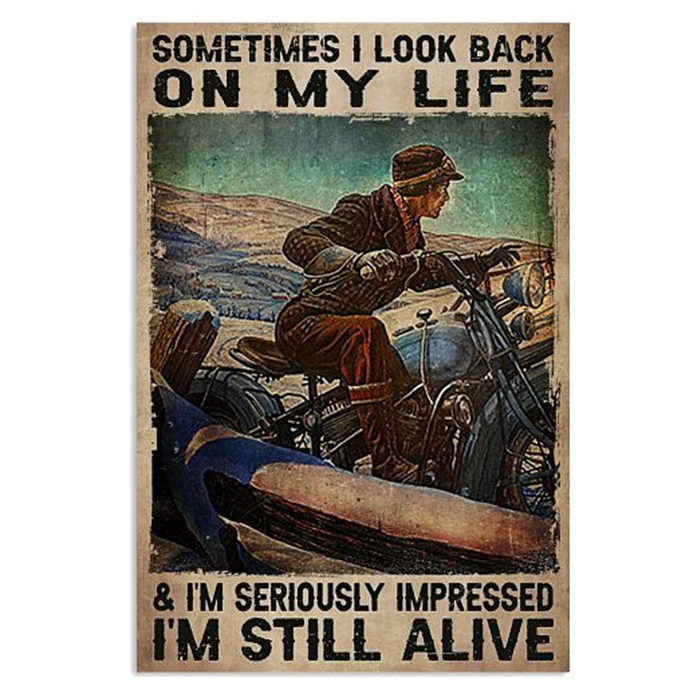 Vieil homme à moto - Enseigne Vintage Métallique/Enseignes en bois - 20*30cm/30*40cm