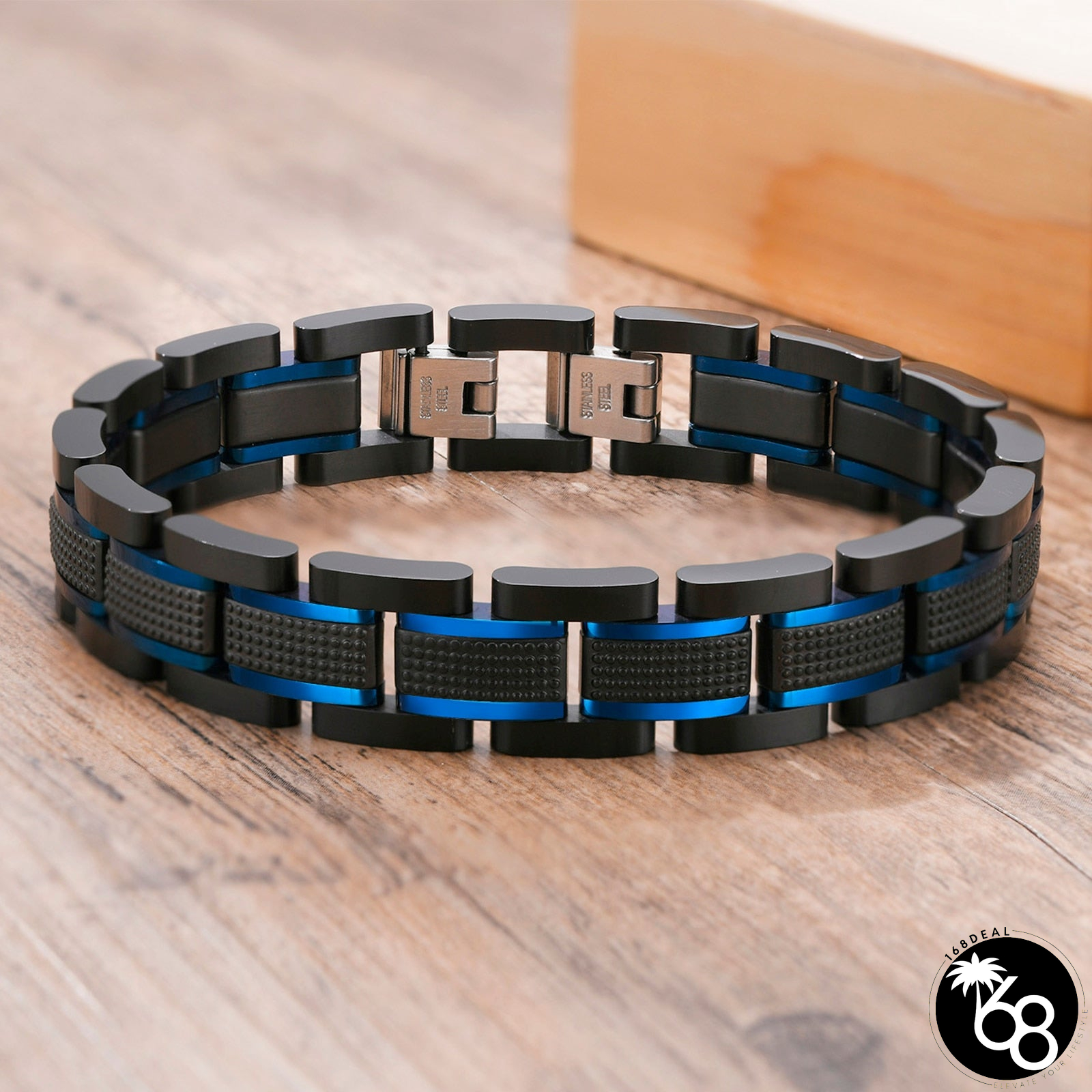 Men's Stainless Steel Fold Over Clasp Round Luxury Bracelet | 168DEAL